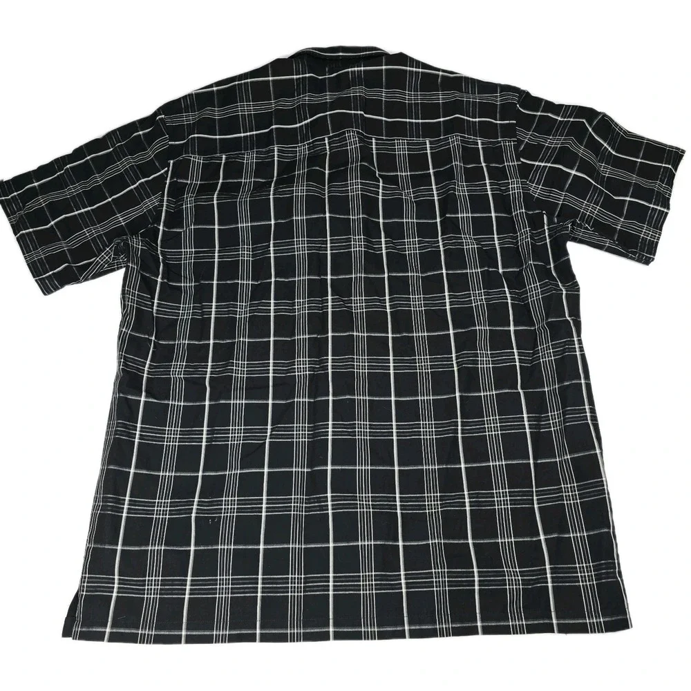 Pendleton Short Sleeve Button Shirt Mens Large Black White Plaid Cotton Tencel